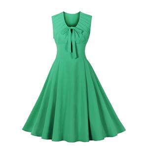 Sleeveless Party Dress,Vintage Party Dress,Vintage Sleeveless Swing Dresses,A-line Cocktail Party Swing Dresses,Retro Green Dress,Elegant Lace-Up Dress,Retro Sleeveless Green Lace-Up Dress #22467