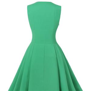 Vintage Elegant Green Sleeveless High Waist Lace-Up A-line Dress N22467