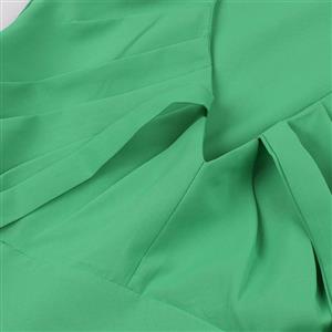 Vintage Elegant Green Sleeveless High Waist Lace-Up A-line Dress N22467