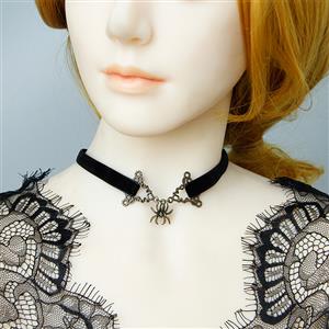 Gothic Style Alloy Spider And Black Cloth Belt Choker Halloween Necklace J19704