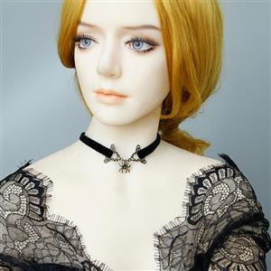 Gothic Style Alloy Spider And Black Cloth Belt Choker Halloween Necklace J19704