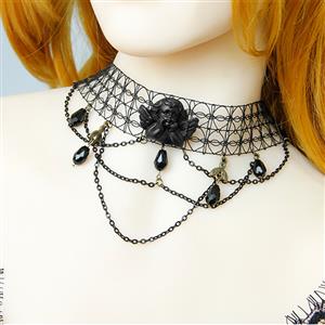 Gothic Style Black Evil Little Angel and Bead Chain Pendant Mesh Halloween Necklace J19703