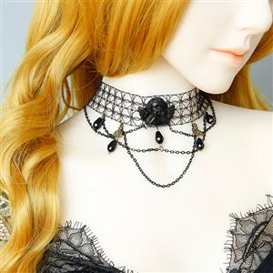 Gothic Style Black Evil Little Angel and Bead Chain Pendant Mesh Halloween Necklace J19703