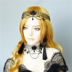 Gothic Style Black Evil Little Angel and Bead Chain Pendant Mesh Halloween Necklace J19703