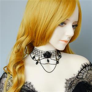 Gothic Style Black Evil Little Angel and Bead Chain Pendant Mesh Halloween Necklace J19703