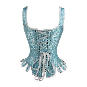 Retro Jacquard Wide Shoulder Straps 14 Plastic Boned Wavy Hem Waist Cincher Overbust Corset N23365