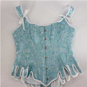Retro Jacquard Wide Shoulder Straps 14 Plastic Boned Wavy Hem Waist Cincher Overbust Corset N23365