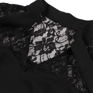 Gothic Lace Batwing Sleeve Dress with Oversized Bow - Sweet Black Mini Dress for Halloween N23813