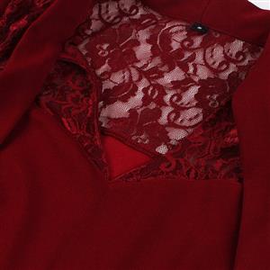 Burgundy Gothic Lace Sweetheart Dress with Batwing Sleeves - Oversized Bow Backless Evening Gown for Halloween N23814