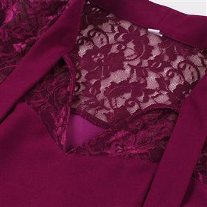 Purple Gothic Lace Sweetheart Dress with Batwing Sleeves - Oversized Bow and Flared Cuffs for Halloween N23815