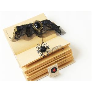 Gothic Black Floral Lace Wristband Gem Bracelet with Rose Ring J18106