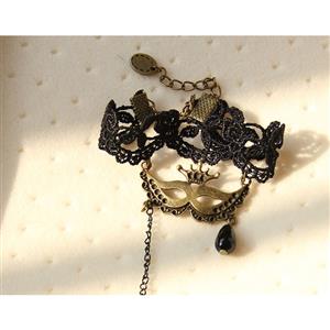 Gothic Black Floral Lace Wristband Masker Charms Bracelet with Butterfly Ring J18115