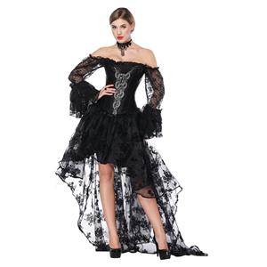 Gothic Scalloped Lace Detail Overbust Corset with Organza High Low Skirt Sets N18220