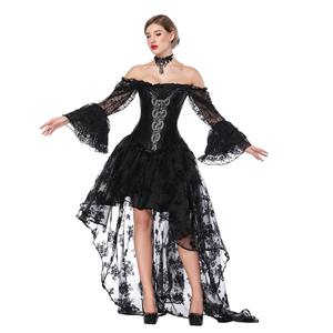 Gothic Scalloped Lace Detail Overbust Corset with Organza High Low Skirt Sets N18220