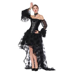 Gothic Scalloped Lace Detail Overbust Corset with Organza High Low Skirt Sets N18220