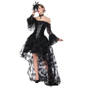 Gothic Scalloped Lace Detail Overbust Corset with Organza High Low Skirt Sets N18220