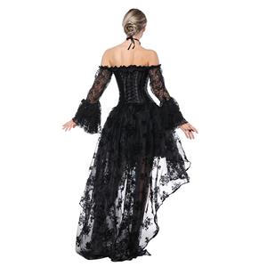 Gothic Scalloped Lace Detail Overbust Corset with Organza High Low Skirt Sets N18220