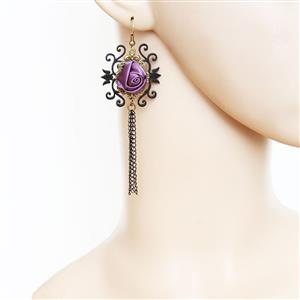 Gothic Magnificent Purple Rose Alloy CirrusTassels Earrings J18398