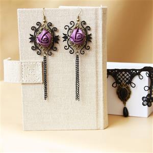 Gothic Magnificent Purple Rose Alloy CirrusTassels Earrings J18398