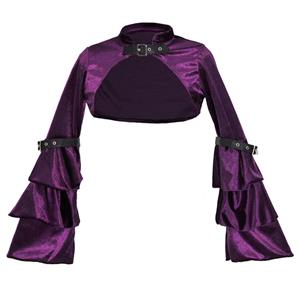 Medieval Victorian Gothic Purple Velvet Stand Collar Long Layered Sleeve Shrug Bolero N19575