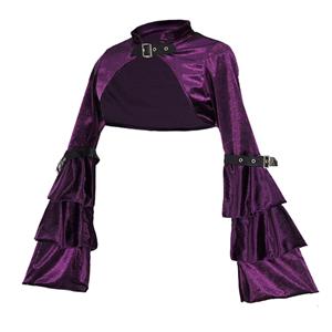 Medieval Victorian Gothic Purple Velvet Stand Collar Long Layered Sleeve Shrug Bolero N19575