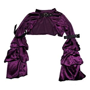 Medieval Victorian Gothic Purple Velvet Stand Collar Long Layered Sleeve Shrug Bolero N19575