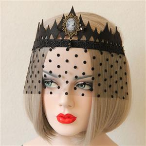 Women's Gothic Queen Crown Jewelry Dotted Mesh Face Mask MS13027