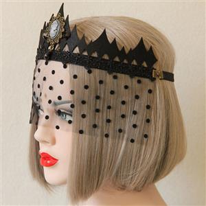 Women's Gothic Queen Crown Jewelry Dotted Mesh Face Mask MS13027