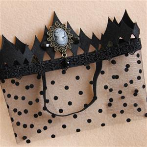 Women's Gothic Queen Crown Jewelry Dotted Mesh Face Mask MS13027