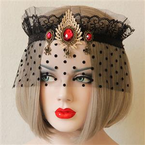 Women's Gothic Queen Crown Dotted Mesh Face Mask MS13029