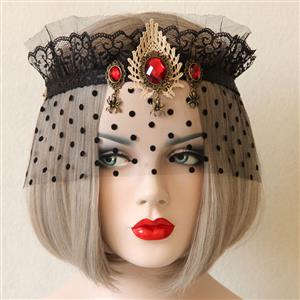 Women's Gothic Queen Crown Dotted Mesh Face Mask MS13029