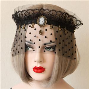Women's Gothic Queen Crown Dotted Mesh Face Mask MS13030