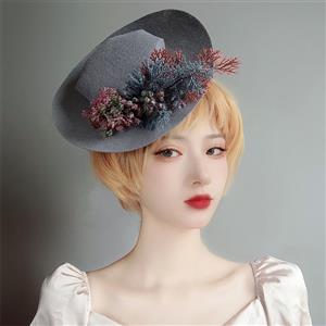 Vintage Flowers and Leaves Princess Bowler-hat Lady Fascinator Party Hairpin Accessory J21676