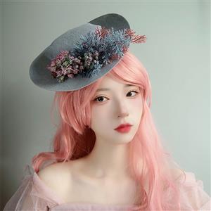 Vintage Flowers and Leaves Princess Bowler-hat Lady Fascinator Party Hairpin Accessory J21676