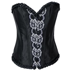 Victorian Gothic Ruffled Jacquard Strapless Boned Body Shaper Overbust Corset N20021