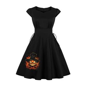 Cute Swing Dress, Retro Small Devil Embroidery Dresses for Women 1960, Vintage Dresses 1950's, Summer Dress, Gothic Small Devil Halloween Dresses for Women, Halloween Party Dress, #N23397