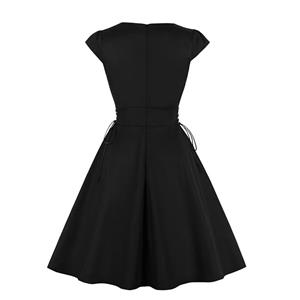 Gothic Small Devil Embroidered Side Lace-up High Waist Halloween Party Midi Dress N23397