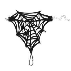 Gothic Spiderweb Hand Chain - Halloween Finger Jewelry with Black Spider Charm and Adjustable Fit J237834