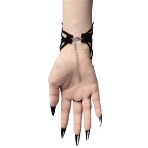Gothic Spiderweb Hand Chain - Halloween Finger Jewelry with Black Spider Charm and Adjustable Fit J237834
