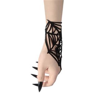 Gothic Spiderweb Hand Chain - Halloween Finger Jewelry with Black Spider Charm and Adjustable Fit J237834
