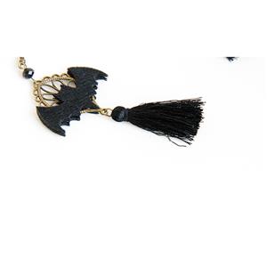 Gothic Style Evil Black Bat with Bronze Metal and Tassel Earrings J18439