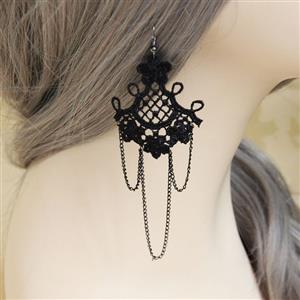 Gothic Style Black Floral Lace and Chains Charm Earrings J18403