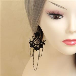 Gothic Style Black Floral Lace and Chains Charm Earrings J18403