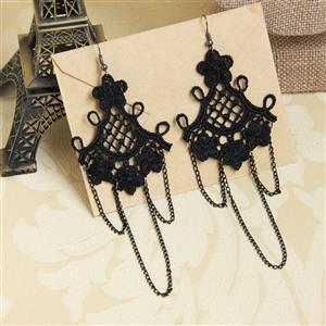 Gothic Style Black Floral Lace and Chains Charm Earrings J18403