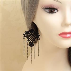 Gothic Style Black Floral Lace and Chains Charm Earrings J18404