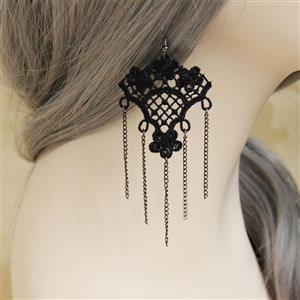 Gothic Style Black Floral Lace and Chains Charm Earrings J18404