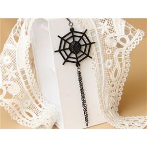 Gothic Style Black Spider Web Modeling with Gem and Black Metal Chains Earrings J18437