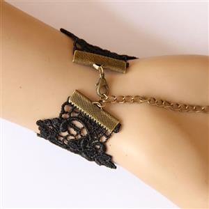 Victorian Gothic Style Lace Wristband Bronze Metal Bracelet with Ring J17678