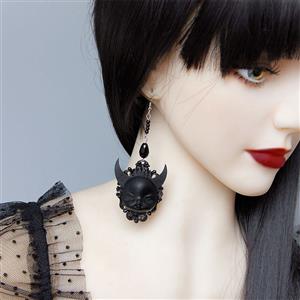 Gothic Black Devil and Bead Halloween Earrings J19678