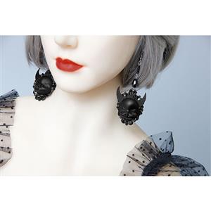 Gothic Black Devil and Bead Halloween Earrings J19678